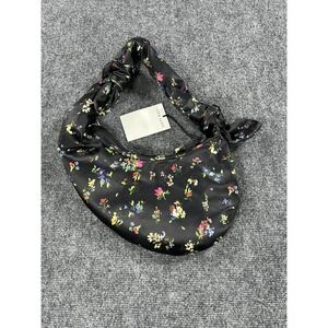 Stine Goya Knotted‎ Satchel Bag Womens Black Magnolia Garden Floral Satin Zip